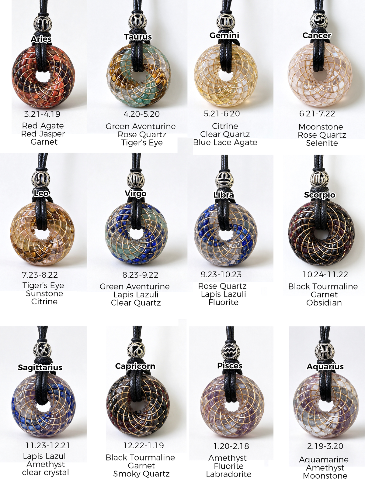 12 Zodiac Signs Torus Rodin Coil Pendant Necklace, Sacred Geometry Spiritual Jewelry Gifts