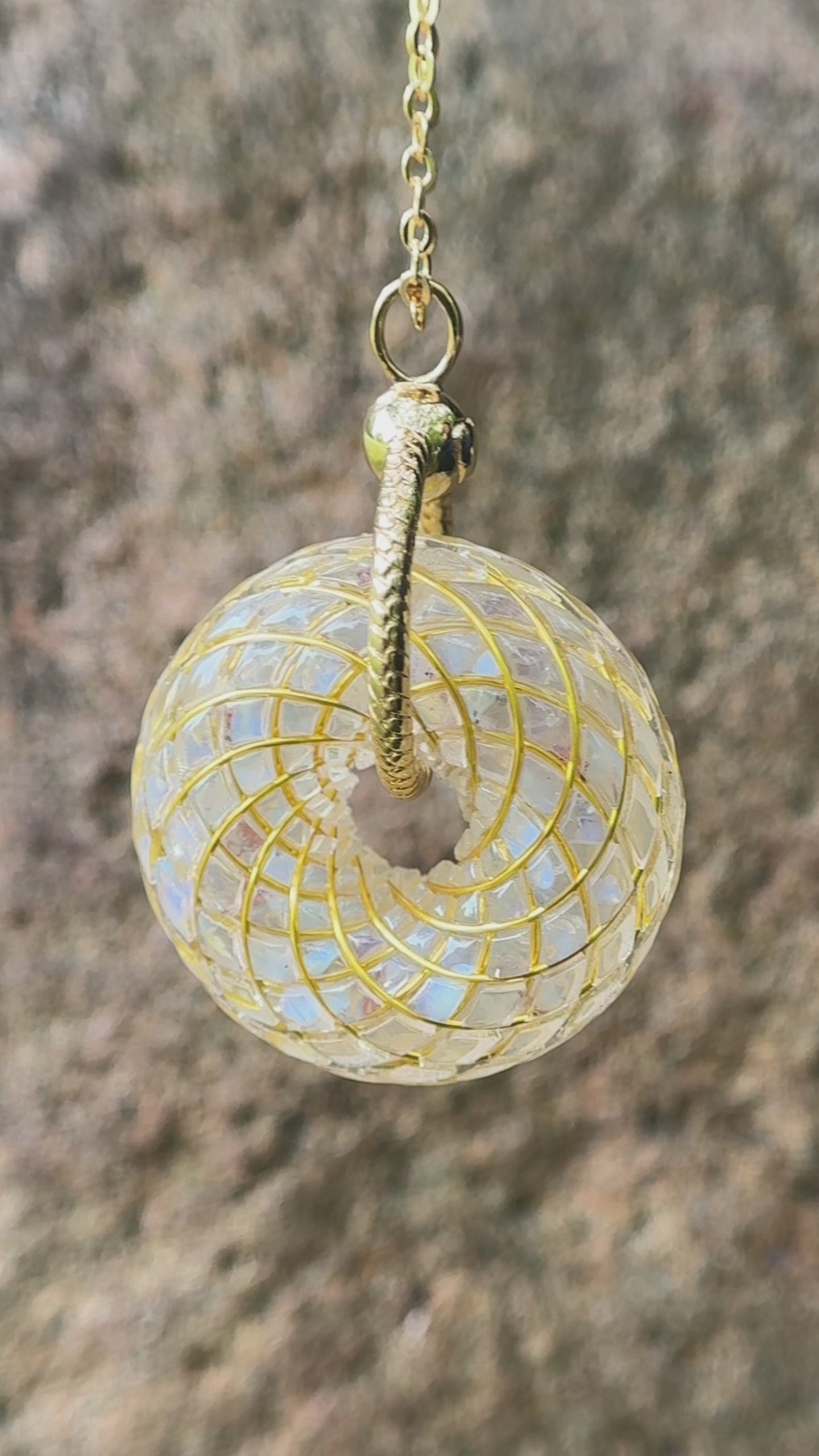 Handmade Torus Crystal Pendant Necklace Opal Sacred Geometry Orgone Jewelry Spiritual Meditation Gift