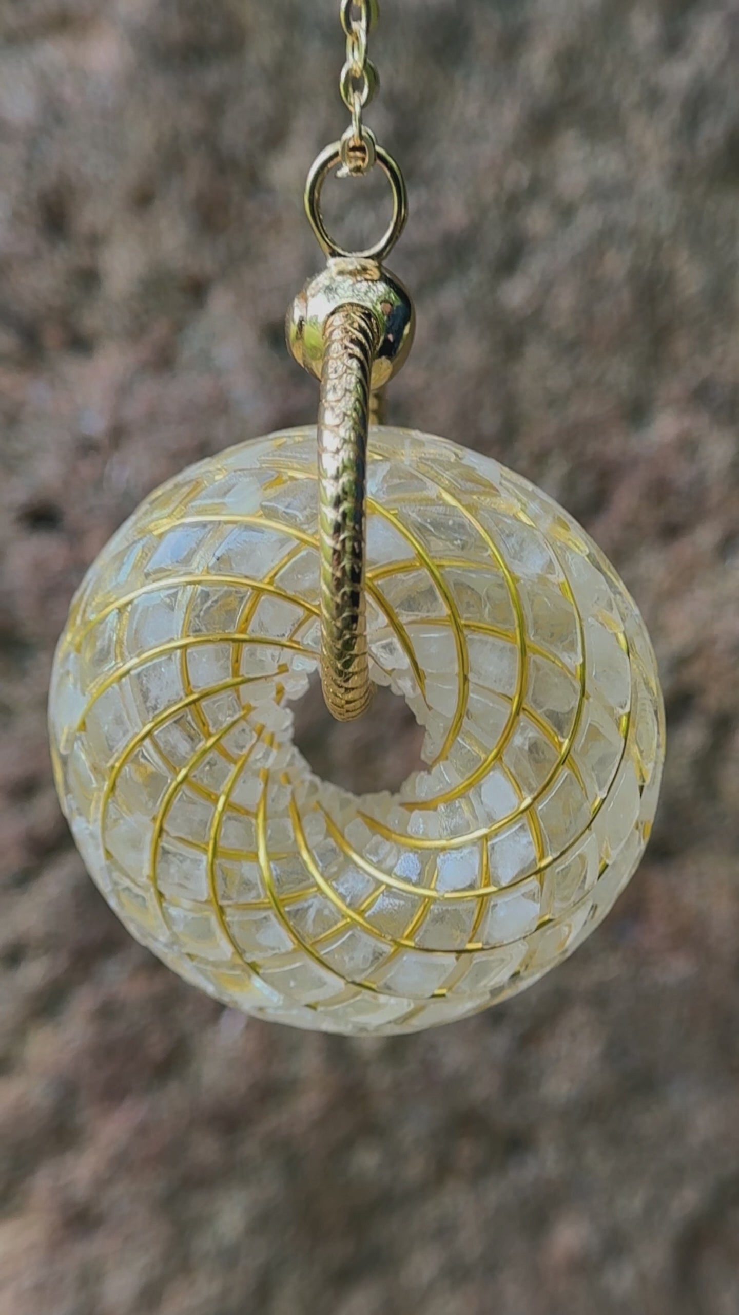 Libyan Gold Meteorite Torus Rodin Coil Crystal Pendant | Protection Necklace Flower of life