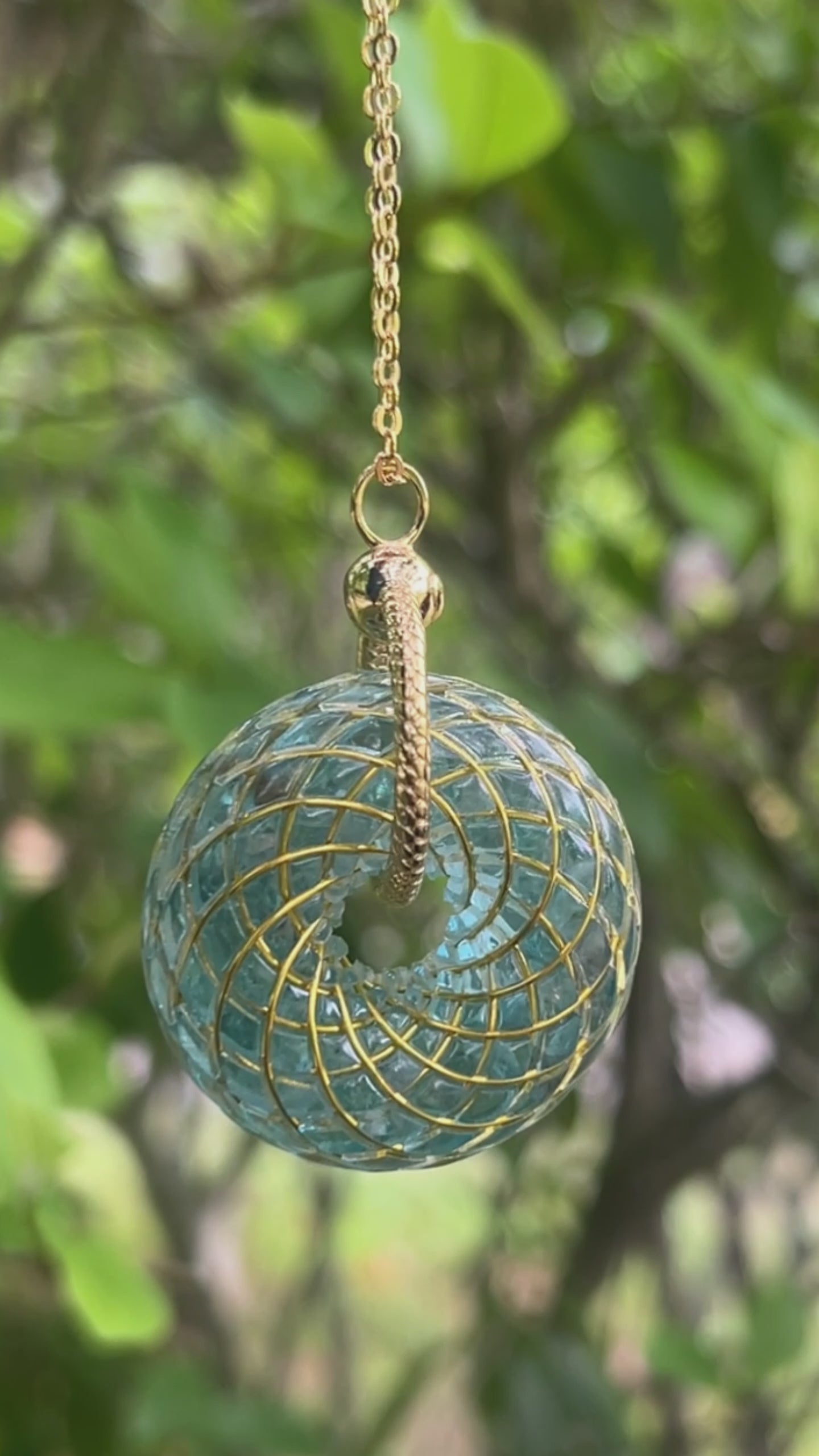 Blue Apatite Torus Pendant Necklace Sacred Geometry Crystal Handmade Meditation Gift