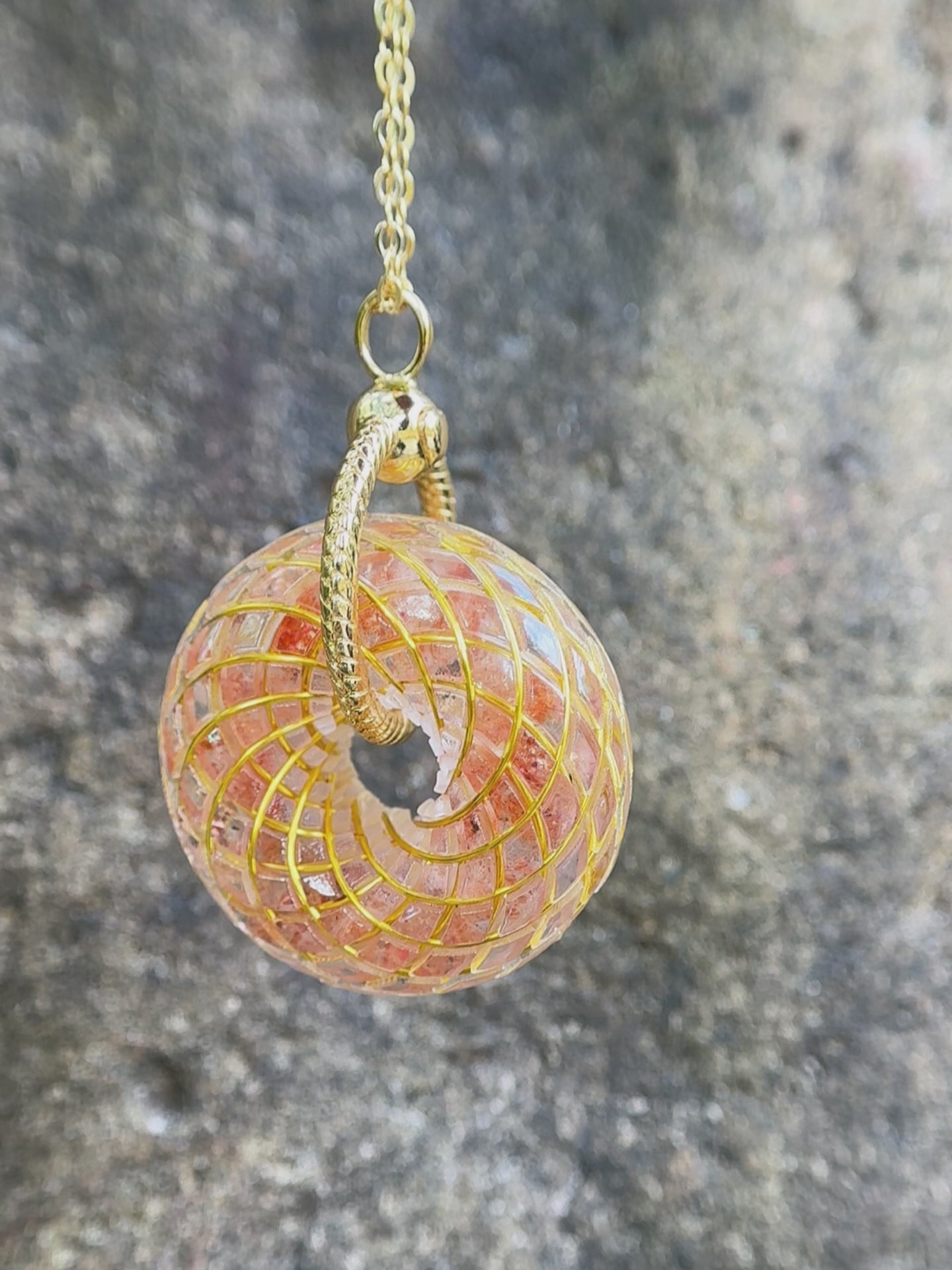 Sacred Geometry Torus Pendant Sunstone – Handmade Crystal Energy Necklace, Orgone Style Meditation Jewelry Gift