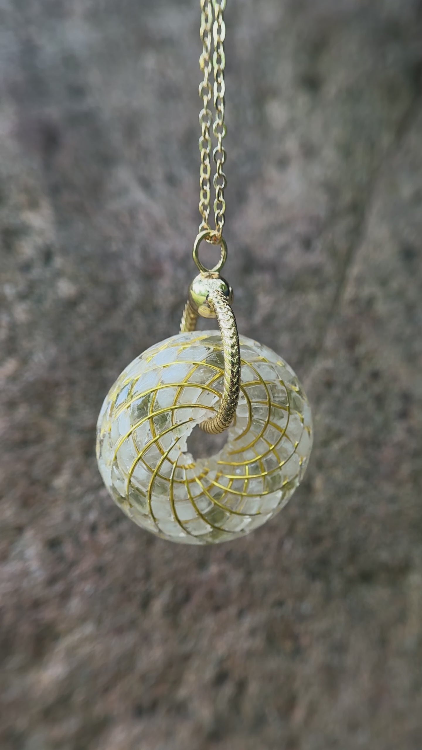 Moldavite Czech Meteorite Torus Rodin Coil Crystal Pendant | Protection Necklace Flower of life